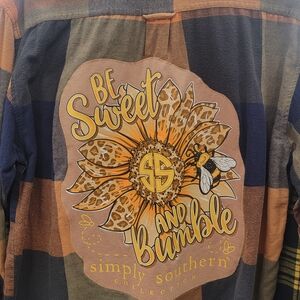 Recycled "Be Sweet Be Bumble" with Sunflower Flannel Shirt. Sz Lg
